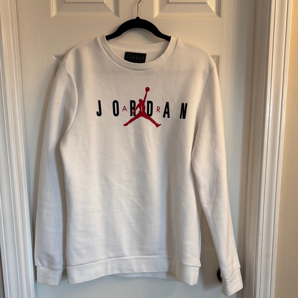 Jordan White and Red Crewneck Sweater with Jumpman Logo